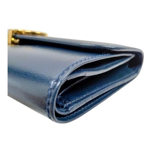 Vintage Gucci Navy Blue Italian Leather GG Interlocking Clasp Trifold Wallet - Picture 7 of 9